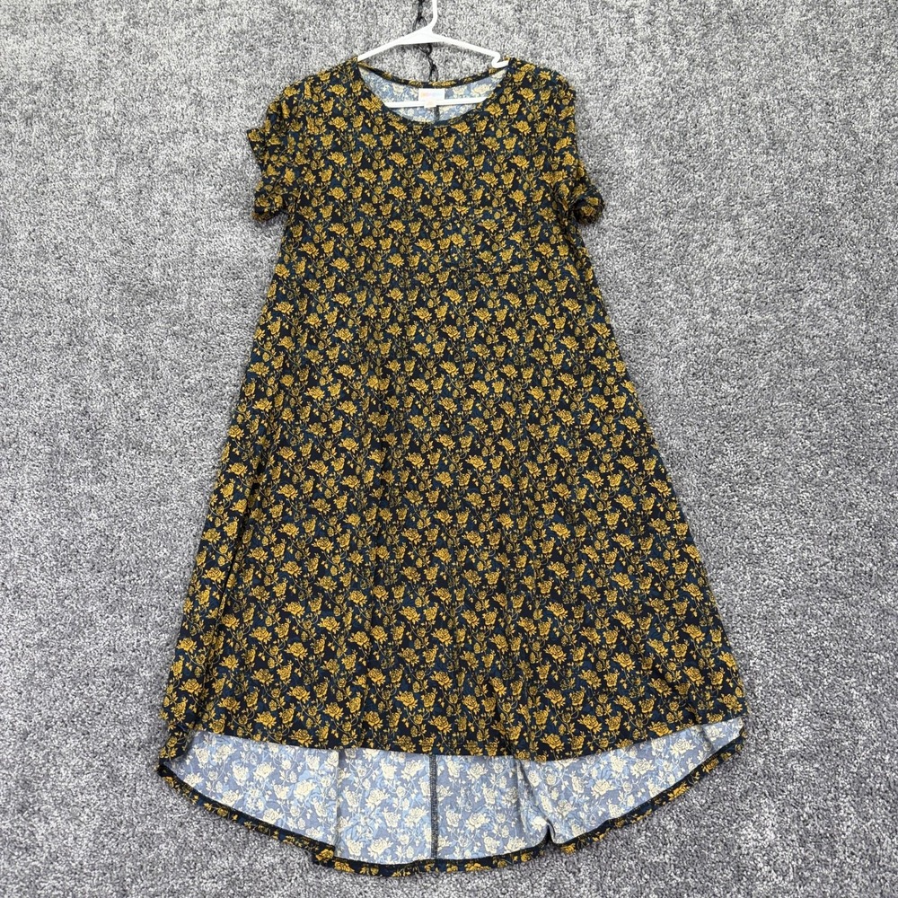 LuLaRoe Dress Womens XS Blue Floral Hi Low Swing Pocket Carly T Shirt Dress